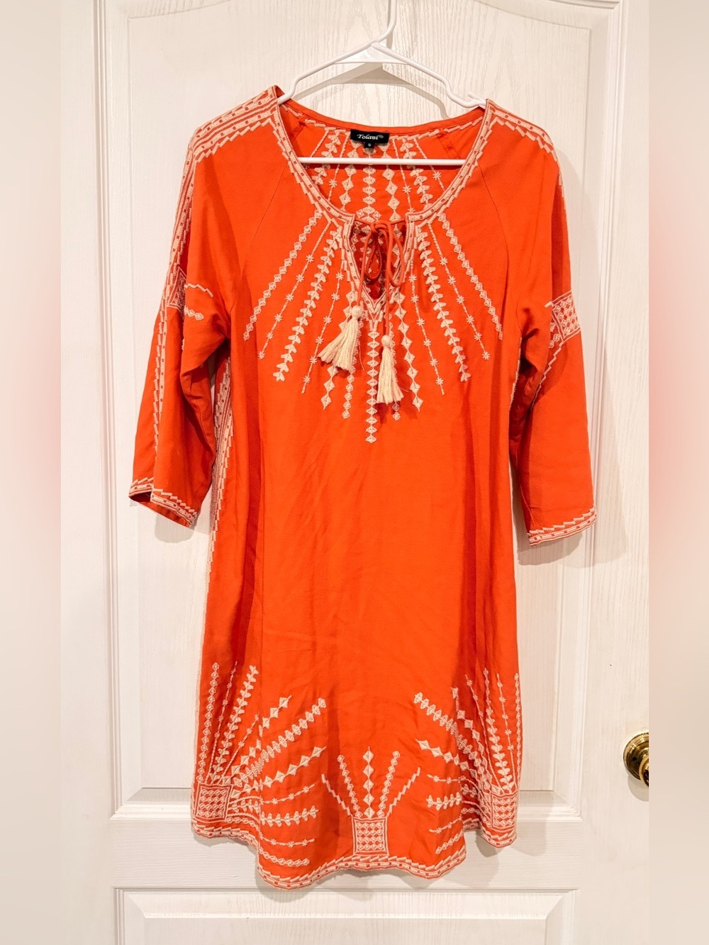 Tolani Orange Dress with Cream Embroidery